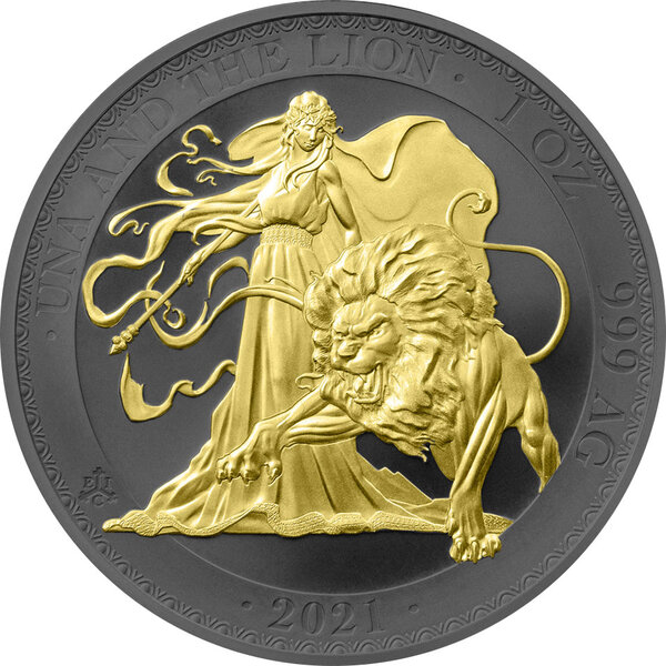 Pièce de monnaie en Argent 1 Dollar g 31.1 (1 oz) Millésime 2021 Gold Black Empire Edition UNA AND THE LION