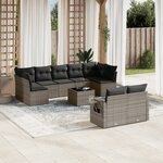 vidaXL Salon de jardin avec coussins 10 Pièces gris résine tressée
