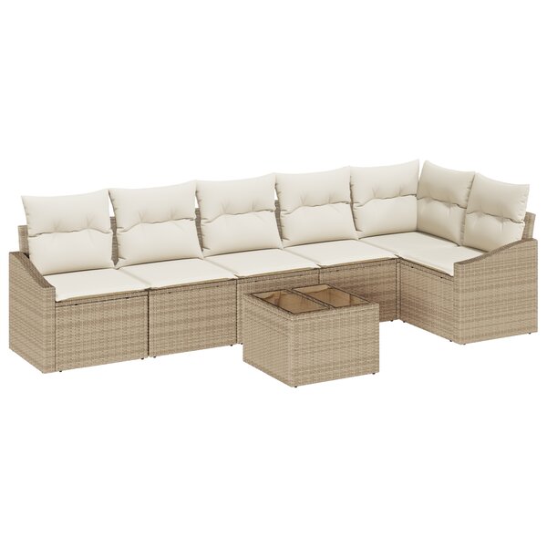 vidaXL Ensemble de salle à manger de jardin de 7 pièces avec coussins en poly rattan marron