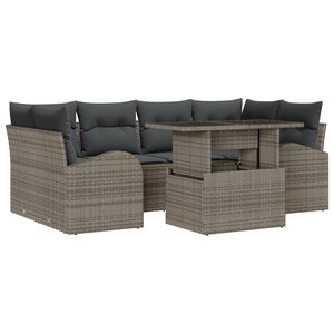 vidaXL Ensemble de canapé de jardin 7 pièces avec coussins gris poly rattan