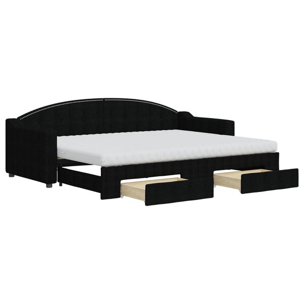 vidaXL Lit de jour avec gigogne et tiroirs noir 80x200 cm tissu