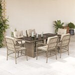 vidaXL Ensemble à manger de jardin et coussins 7 Pièces beige poly rotin