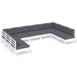 vidaXL Salon de jardin 9 Pièces avec coussins blanc bois de pin massif