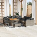 Ensemble de Canapé de Jardin de 13 Pièces avec Coussins en Poly Rotin Gris Acacia