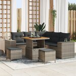 Ensemble de Canapés de Jardin 8 Pièces vidaXL avec Coussins Gris Poly Rattan Acacia