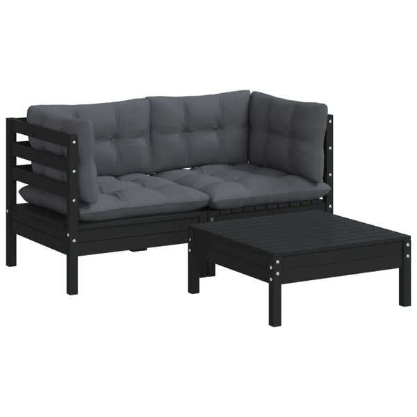 Salon de jardin meuble d'extérieur ensemble de mobilier 3 pièces avec coussins anthracite bois de pin 02_0015918