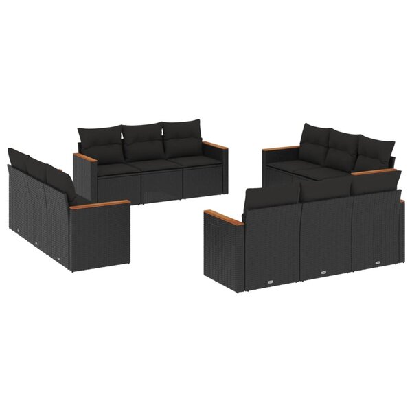 vidaXL Salon de jardin 12 Pièces avec coussins noir résine tressée