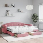 vidaXL Lit de jour avec gigogne et tiroirs rose 80x200 cm velours