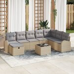 vidaXL Ensemble de canapé de jardin 9 pièces avec coussins beige en poly rattan