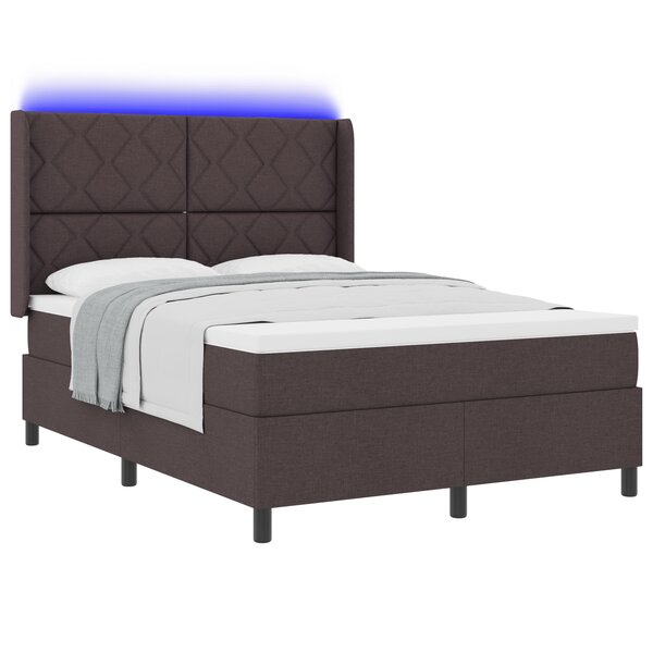 Lit Box Spring vidaXL avec Matelas & LED Marron Foncé 140x200 cm Tissu