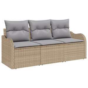 vidaXL Ensemble de canapé de jardin 3 pièces avec coussins beige en poly rattan