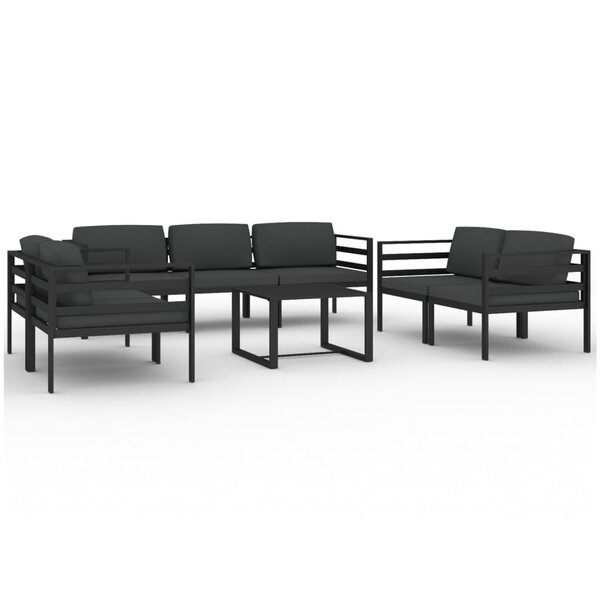 vidaXL Salon de jardin 8 Pièces avec coussins Aluminium Anthracite