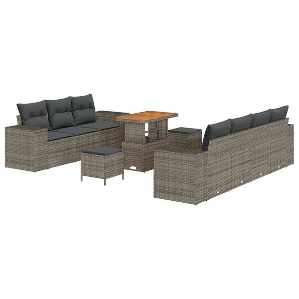 Canapé de jardin 10 pièces avec coussins gris poly rattan acacia