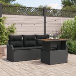 Ensemble de canapé de jardin 5 pièces vidaXL avec coussins en rotin poly noir Acacia