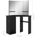 vidaXL Coiffeuse d'angle avec LED Noir 111x54x141 5 cm