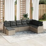 Ensemble de canapé de jardin 8 pièces avec coussins Gris clair Poly rotin