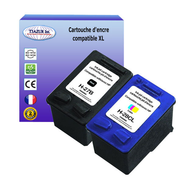 1+1 cartouches compatibles  avec HP OfficeJet 5610, 5610v, 5610xi, 5615 remplace HP 27, HP28 -  (Noire+Couleur)  - T3AZUR