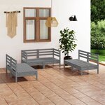 vidaXL Salon de jardin 6 Pièces Gris Bois de pin massif