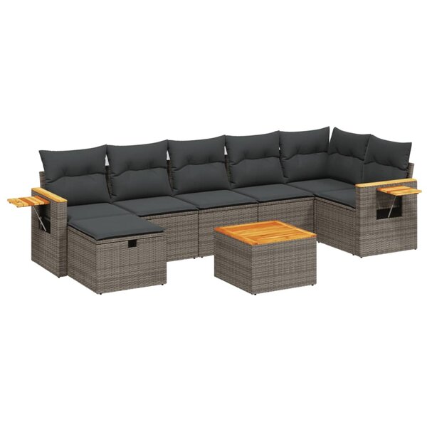 vidaXL Salon de jardin 8 Pièces avec coussins gris résine tressée