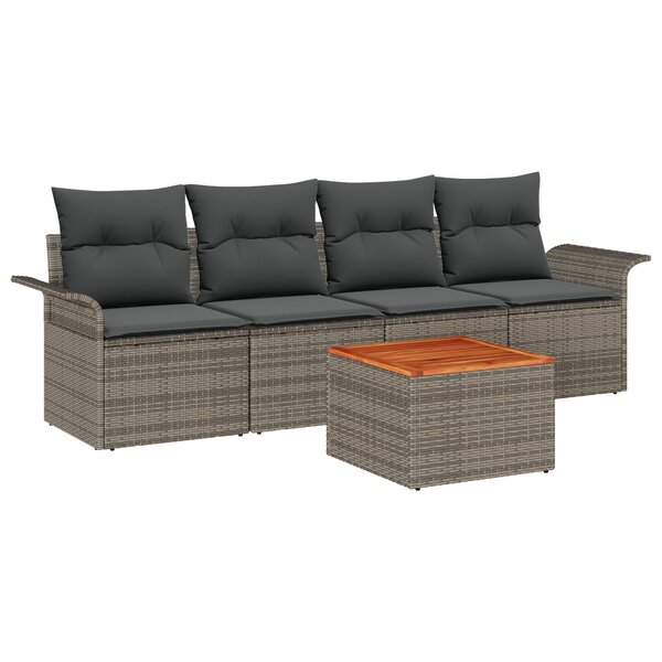 vidaXL Ensemble de canapé de jardin 5 pièces avec coussins gris poly rattan acacia