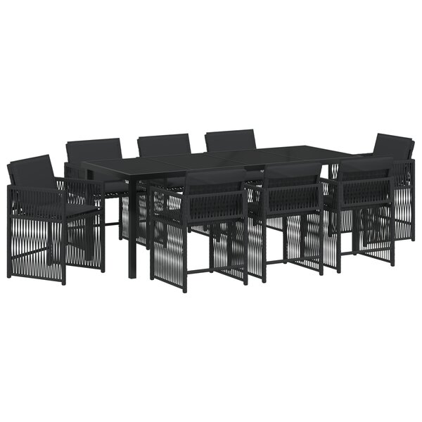 vidaXL Ensemble de Salle à Manger de Jardin de 9 Pièces avec Coussins Noir en Rattan PE