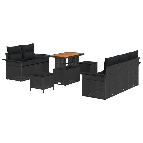 Set de Sofa de Jardin vidaXL 8 Pièces avec Coussins Noir Poly Rattan Acacia