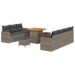 Ensemble de canapés de jardin 10 pièces avec coussins Gris Rotin synthétique Acacia