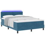 Lit Box Spring vidaXL avec Matelas & LED Bleu Foncé 140x200 cm Velours