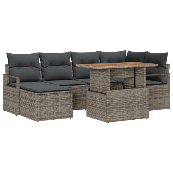 Ensemble de canapé de jardin 7 pièces avec coussins Gris Poly Rotin