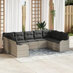 Ensemble de canapé de jardin de 9 pièces avec coussins gris clair en poly rotin