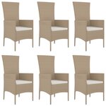 vidaXL Ensemble à manger de jardin et coussins 7 Pièces beige poly rotin