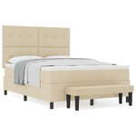 vidaXL Lit à Ressorts avec Matelas & Banc Crème 140x190 cm Tissu