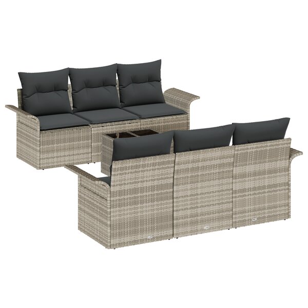 Ensemble de Canapé de Jardin 7 Pièces avec Coussins Gris Clair Rattan Poly