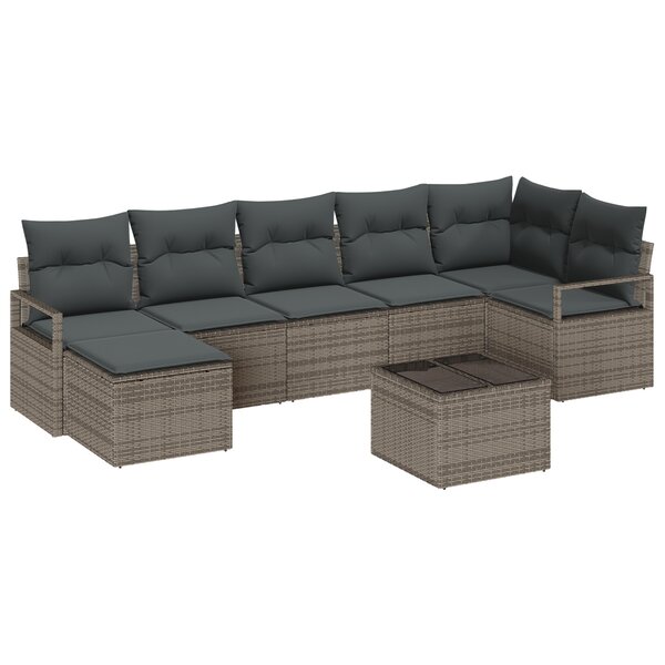 Ensemble de canapé de jardin 7 pièces avec coussins noir en poly rattan
