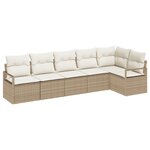 Ensemble de Canapé de Jardin de 6 Pièces avec Coussins Beige Poly Rattan