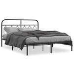 vidaXL Cadre de lit métal avec tête de lit noir 135x190 cm