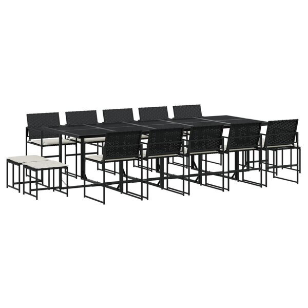 vidaXL Ensemble à manger de jardin 15 Pièces coussins noir résine tressée