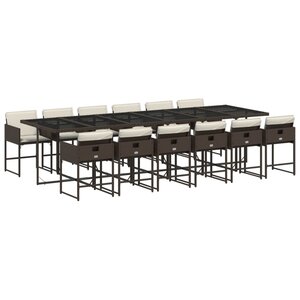 vidaXL Ensemble à manger de jardin avec coussins 13 Pièces marron rotin
