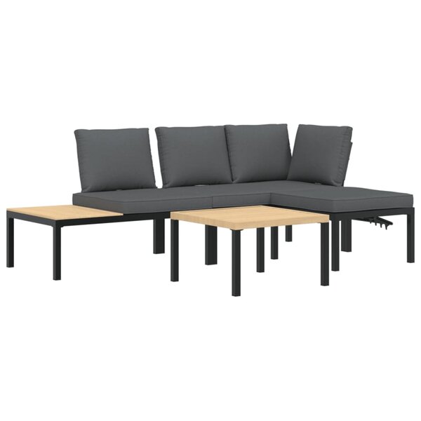 vidaXL Salon de jardin 4 Pièces avec coussins noir aluminium