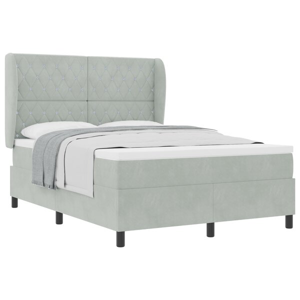 Lit à ressort vidaXL avec matelas Gris clair 160x200 cm Velours