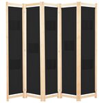 vidaXL Cloison de séparation 5 panneaux Noir 200 x 170 x 4 cm Tissu