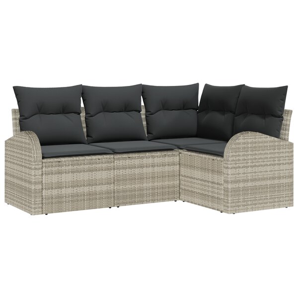 vidaXL Ensemble de Canapé de Jardin 4 Pièces avec Coussins Gris Clair Rattan Poly