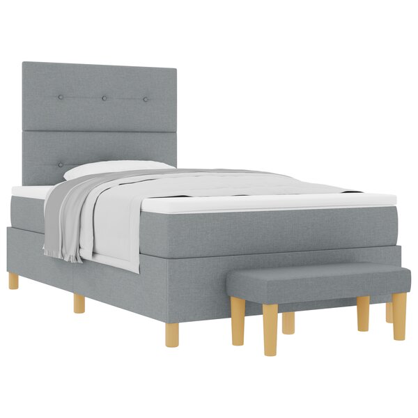vidaXL Lit à Sommier avec Matelas & Banc Gris Clair 120x190 cm Tissu