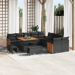 Set de Sofa de Jardin 13 pièces avec Coussins Noir Poly Rattan Acacia