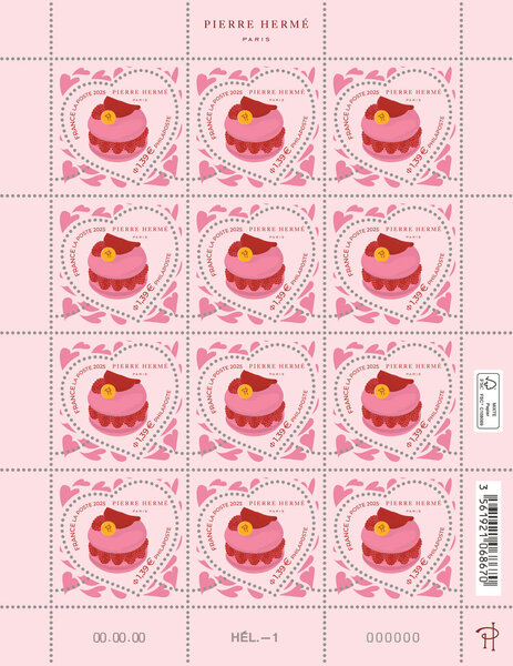 Feuille 12 timbres Coeur - Pierre Hermé Paris - 20g - Lettre verte