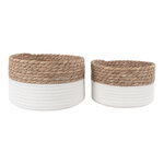 2 paniers ronds en coton et jonc de mer blanc et marron