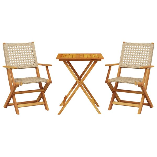 vidaXL Ensemble de bistro 3 Pièces beige résine tressée et bois massif
