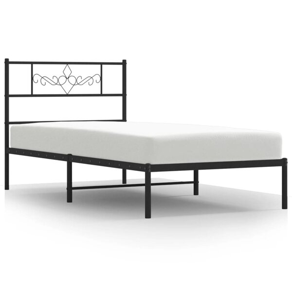 vidaXL Cadre de lit métal avec tête de lit noir 90x200 cm