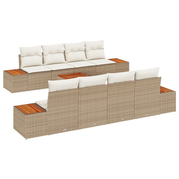 vidaXL Ensemble de Sofa de Jardin 9 Pièces avec Coussins Beige Poly Rattan Acacia
