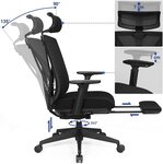 Chaise de bureau avec repose pied fauteuil de bureau ergonomique en filet mécanisme basculant (90-135°) charge max. 150 kg noir 12_0000410